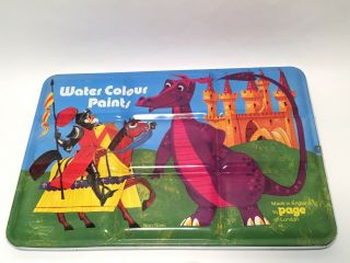 Page Water Colour Paints Set Dragon Knight Box Art Themed Vintage