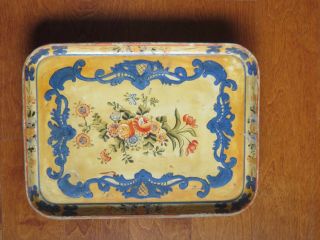 Vintage Paper Mache Tole Tray Hand Painted 14” X 10.  5”