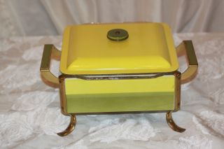 Vintage Enamel Fire King Footed Chafing Dish Server - Mid - Century Modern