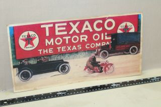 Scarce 1920s Texaco Motor Oil Texas Service Station Display Sign Car Truck Bike