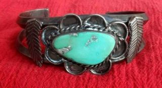 Old Pawn Vintage Navajo Sterling Silver Turquoise Cuff Bracelet -
