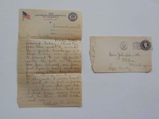 Wwi Letter 1918 The Lutheran Brotherhood Of America Elba Michigan Patriotic Ww1