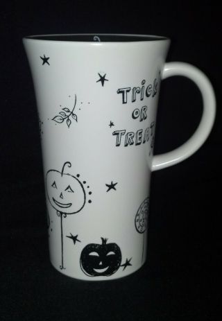 Starbucks 2007 Trick Or Treat White/black Halloween Coffee Tea Mug Cup 14 Oz