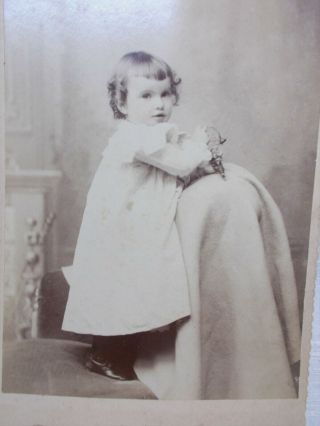 Cabinet Card Photo Young Child & Lovely Rattle That Has A Bell Leominster Mass