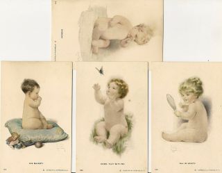 4 Bessie Pease Gutmann Postcards Babies Dessert,  All In Vanity,  His Majesty Play