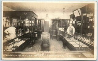 Highmore,  South Dakota Rppc Photo Postcard Huston Jewelry Store Interior 1917