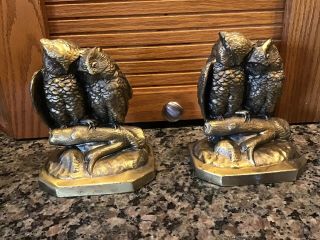 Vintage PMC Brass Owl Bookends Philadelphia Mfg Made in USA Love Birds 2