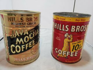 TWO Vintage HILLS BROS 2 Pound Metal Coffee Cans 3