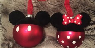 Set Hallmark Disney Mickey Minnie Mouse Glass Ball Christmas Ornaments