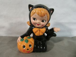 Lefton Halloween Girl In Cat Costume Figurine