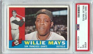 Willie Mays 1960 Topps Vintage Baseball Card Graded Psa 3 Vg Giants 200