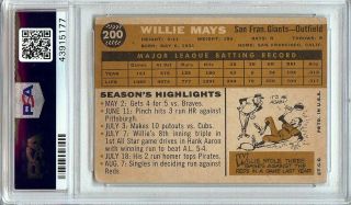 Willie Mays 1960 Topps Vintage Baseball Card Graded PSA 3 VG Giants 200 2