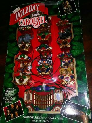 Vintage 1992 Mr.  Christmas Lighted Musical Holiday Carousel Circus Animals Nob