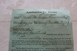 York - Delaware County : 1937 Application For Bounty - Gray Fox - $2.  00