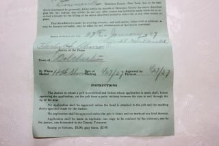 York - Delaware County : 1937 Application for Bounty - Gray Fox - $2.  00 2