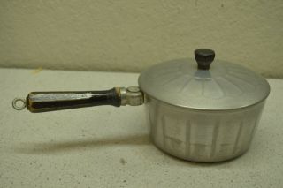 Vintage Household Institute Cast Aluminum Sauce Pan & Lid - 1 Qt W/ Wooden Handle