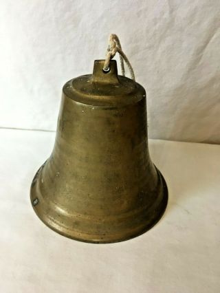 Vintage Large Brass Bell With Rope Handle 6