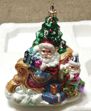 Christopher Radko Santa Elf Sleigh Trim A Tree O Glass Christmas Ornament 5 1/2 "