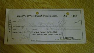 1933 Copiah County Mississippi Poll Tax Receipt Sheriff Hester Vintage Old