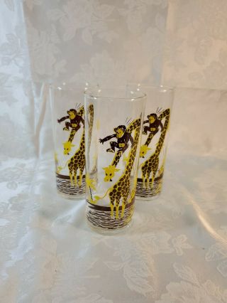 Federal Glass Circa 1950s Monkey And Giraffe Brown And Yellow Tumbler (3)