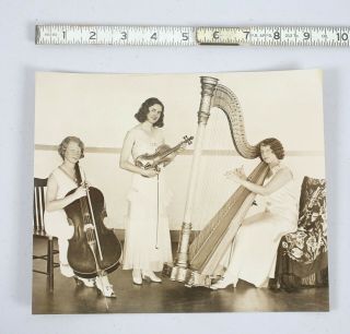 Vintage Period Silver Gelatin Print Photo Music Violin Cello Harp Women 1920s