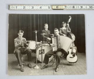 Vintage Period Silver Gelatin Print Photo Music Orchestra Accordion Trumpet Band