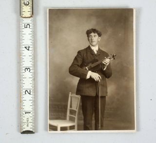 Vintage Cabinet Card Photo Violin Viola Man Bangor Maine Bow Fiddle Music