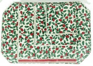 Longaberger American Holly Reversible 2 Placemats And 3 Napkins Holiday
