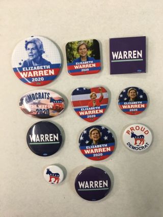 Elizabeth Warren 2020 Set Of 10 Presidential Buttons & 1 - Magnetic Bottle Open