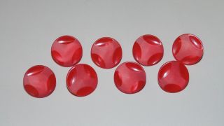 Set Of 8 Vintage Buttons Red W/metal Shanks Brushed Finish