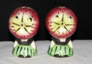 Vintage Anthropomorphic Apple Fruit Salt And Pepper Shakers Japan