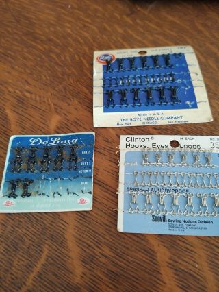 Vintage Hooks And Eyes On Cards - Boye,  Delong,  Clinton