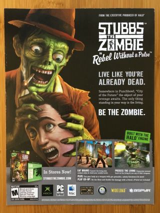 Stubbs The Zombie In Rebel Without A Pulse Xbox 2005 Poster Ad Art Print Rare