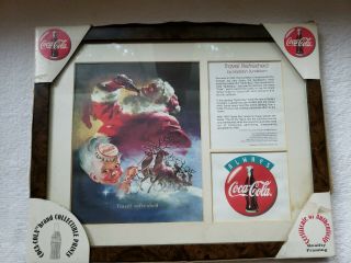 1998 Framed Haddon Sundblom Coca Cola Santa " Travel Refreshed " Print