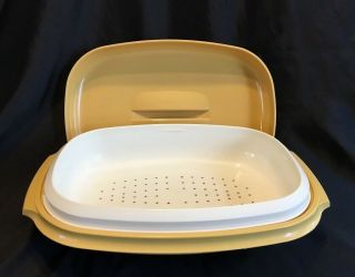 Tupperware 1273 Microwave Vegetable Rice Steamer 3 Pc Harvest Gold Container