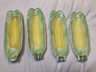 Set Of 4 Vintage Ceramic Corn On The Cob Butter Roller Plates Made In Japan.