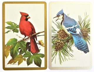 Pair Vintage Swap Cards.  Crested Song Birds.  Cardinal & Blue Jay