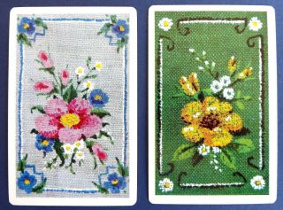 Pair Vintage Swap Cards.  Floral Flower Tapestry Needlework1940s Gilt Arrco.