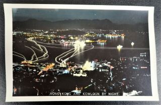 Hong Kong & Kowloon By Night China Hand - Tinted Rppc Real Photo Postcard