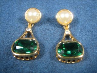 Swarovski Swan Green & Clear Crystal Pierced Dangle Earrings