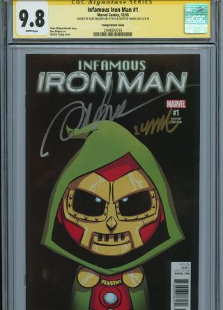 Innfamous Iron Man 1 Variant Cover Cgc 9.  8 Ss Signed Skottie Young Alex Maleev