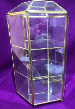 Brass Mirror Base Glass Miniature Display Shelf 3 Tier 13 1/4 " High Vtg Table