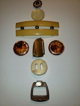 Vintage Celluloid Buttons,  Buckle & Metal Buckles Small Enamel Buckle
