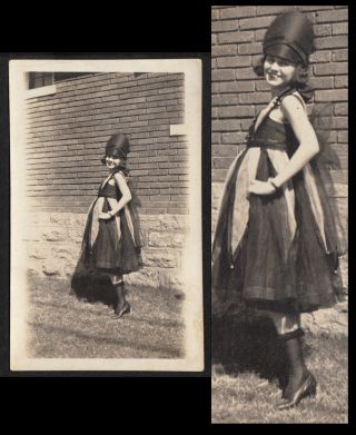 Nut - Bird Costume Dance Woman Poses In Wacky Big Hat 1920s Vintage Photo