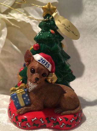 Danbury Chihuahua Dog Christmas Ornament Waiting For Santa Hat 2015