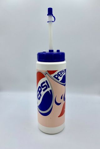 Vintage Pepsi Cola Plastic Sports Water Bottle Soda Cup With Straw & Topper