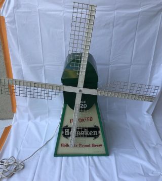 Vintage Heineken Windmill Bar Light Tabletop Advertising Lights Up Spins