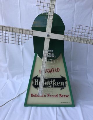 Vintage Heineken Windmill Bar Light Tabletop Advertising Lights Up Spins 2
