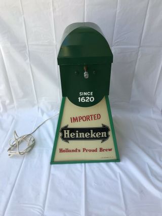 Vintage Heineken Windmill Bar Light Tabletop Advertising Lights Up Spins 3