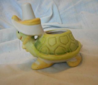 Lefton China Hand Painted Bisque Turtle Pin Cushion & Thimble Holder Taiwan